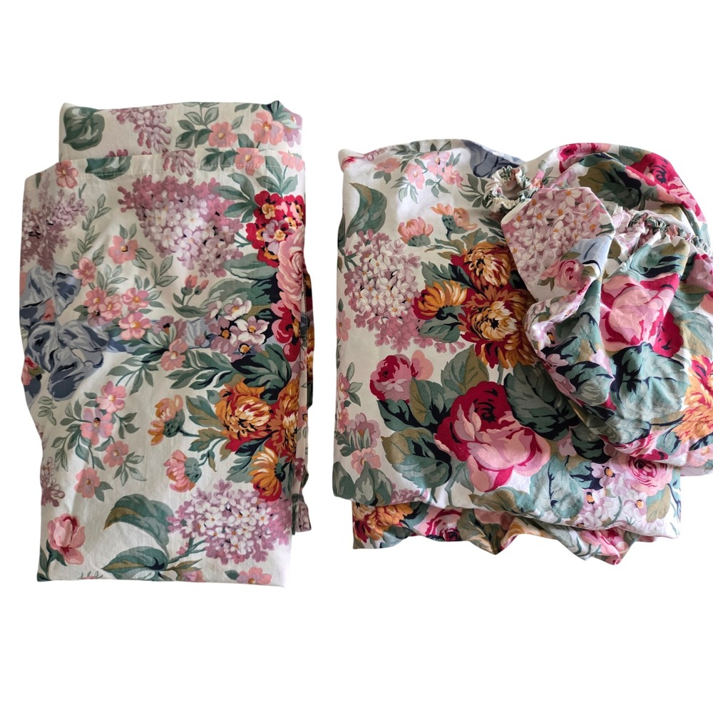 Vintage Ralph Lauren Allison Queen Sheet Set 2PC Floral Cotton USA Made.
